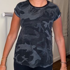Free People Black/Gray Camouflage Tee